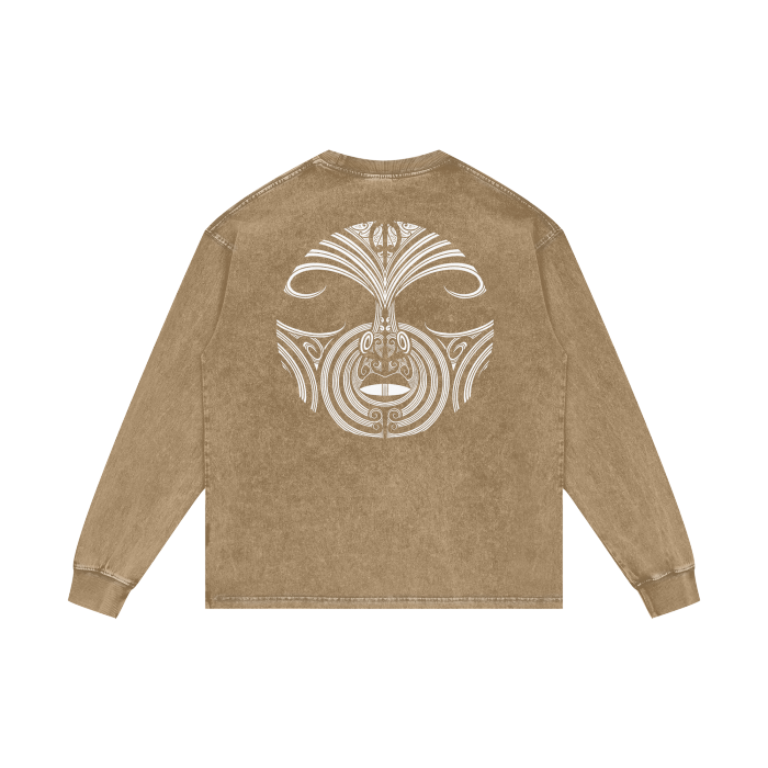 Full Nuuz Art Logo with Mataora - Long Sleeve Acid Wash Oversize Tee