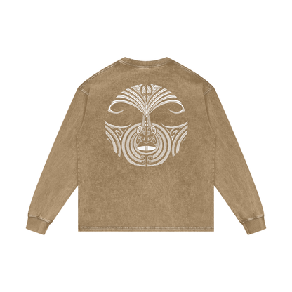 Full Nuuz Art Logo with Mataora - Long Sleeve Acid Wash Oversize Tee