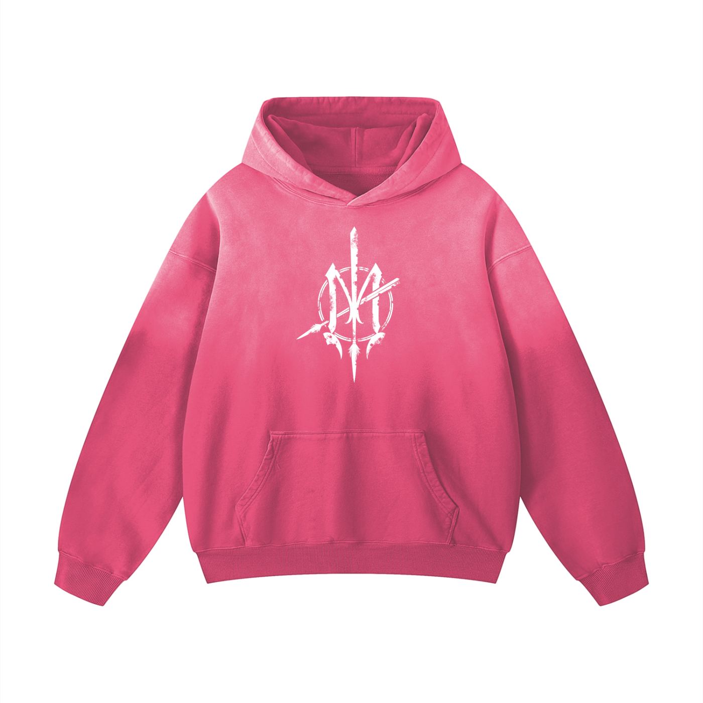 Nuuz Art/ Taiaha and Kauae Print Acid Wash Oversized Hoodie