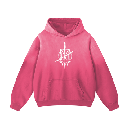 Nuuz Art/ Taiaha and Kauae Print Acid Wash Oversized Hoodie