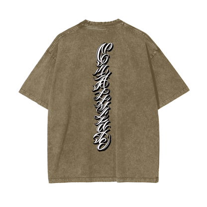 Oversize Snow Washed- Spine Script Print