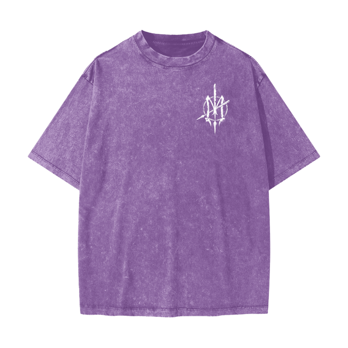 Nuuz Art/ Taiaha chest & Full back print Snow Washed T-shirt