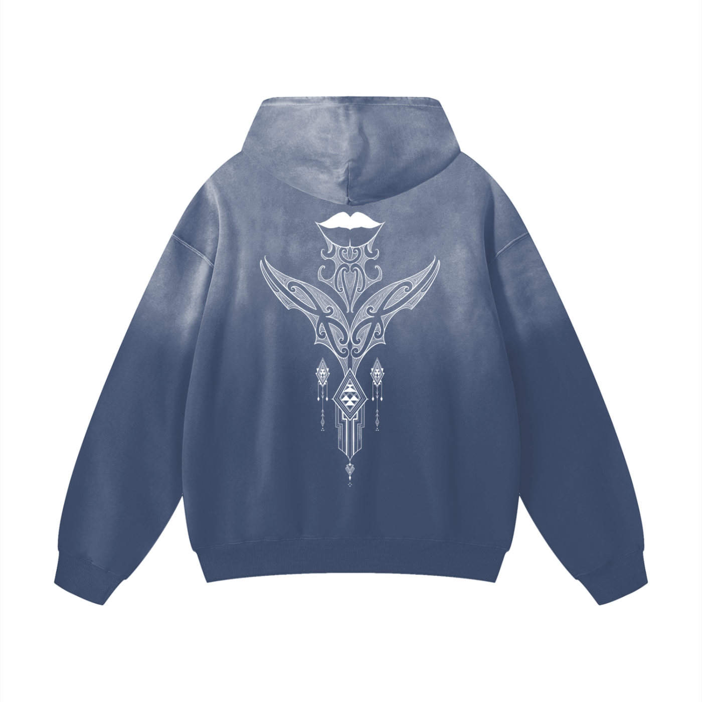 Nuuz Art/ Taiaha and Kauae Print Acid Wash Oversized Hoodie