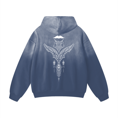 Nuuz Art/ Taiaha and Kauae Print Acid Wash Oversized Hoodie
