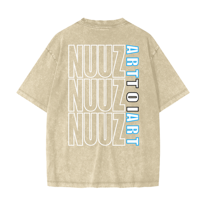 Nuuz Art/ Taiaha chest & Full back print Snow Washed T-shirt
