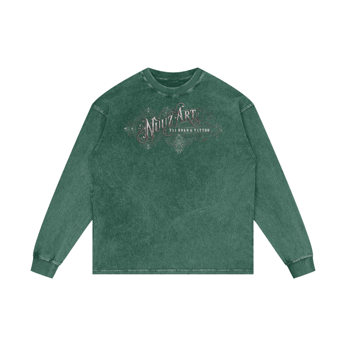 Full Nuuz Art Logo with Mataora - Long Sleeve Acid Wash Oversize Tee