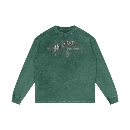 Full Nuuz Art Logo with Mataora - Long Sleeve Acid Wash Oversize Tee
