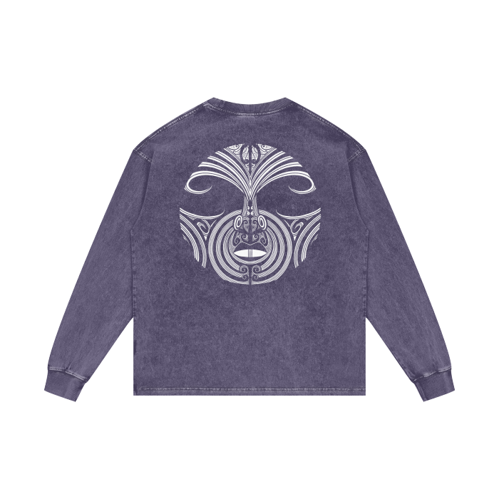 Full Nuuz Art Logo with Mataora - Long Sleeve Acid Wash Oversize Tee