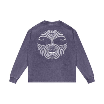 Full Nuuz Art Logo with Mataora - Long Sleeve Acid Wash Oversize Tee