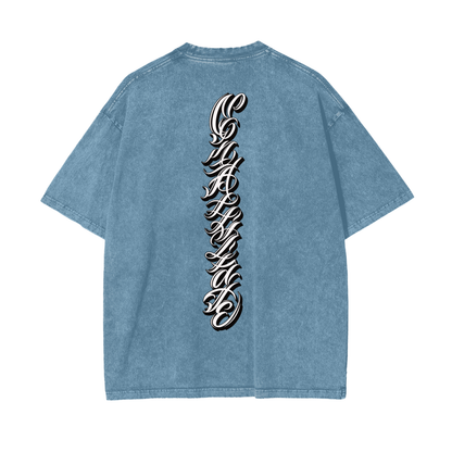 Oversize Snow Washed- Spine Script Print