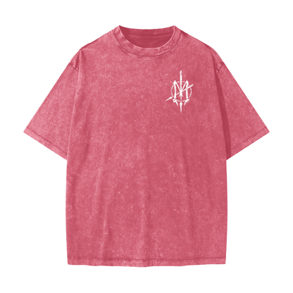 Nuuz Art/ Taiaha chest & Full back print Snow Washed T-shirt