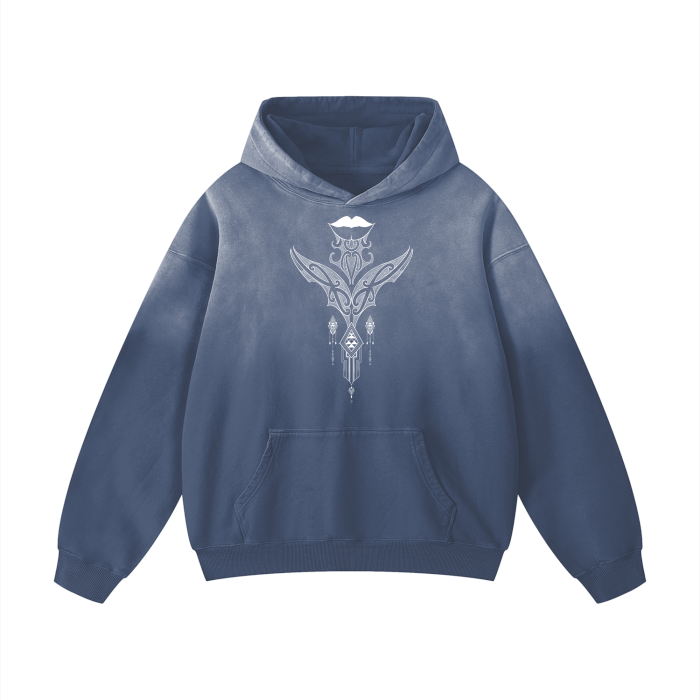 Double Print - Kauae and Mataora Acid Wash Oversized Hoodie