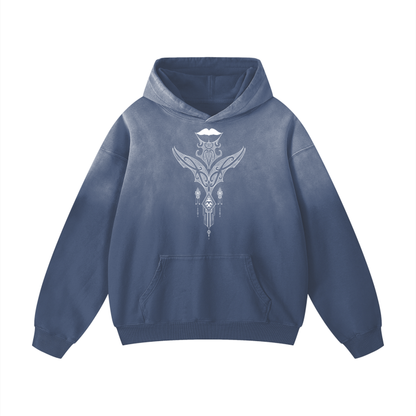 Double Print - Kauae and Mataora Acid Wash Oversized Hoodie