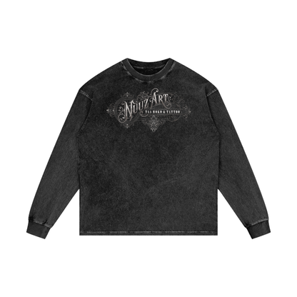 Full Nuuz Art Logo with Mataora - Long Sleeve Acid Wash Oversize Tee