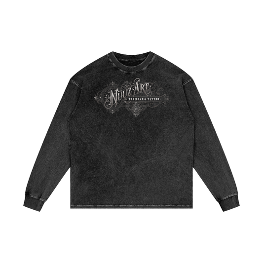 Full Nuuz Art Logo with Mataora - Long Sleeve Acid Wash Oversize Tee