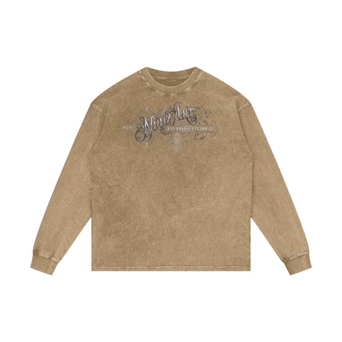 Full Nuuz Art Logo with Mataora - Long Sleeve Acid Wash Oversize Tee