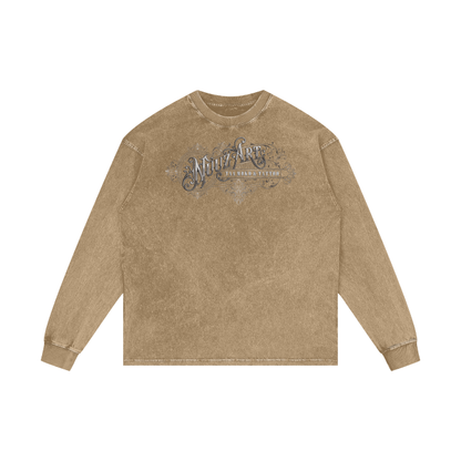 Full Nuuz Art Logo with Mataora - Long Sleeve Acid Wash Oversize Tee
