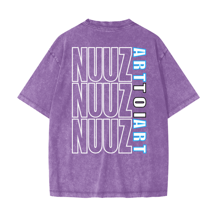 Nuuz Art/ Taiaha chest & Full back print Snow Washed T-shirt