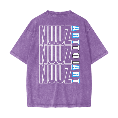 Nuuz Art/ Taiaha chest & Full back print Snow Washed T-shirt