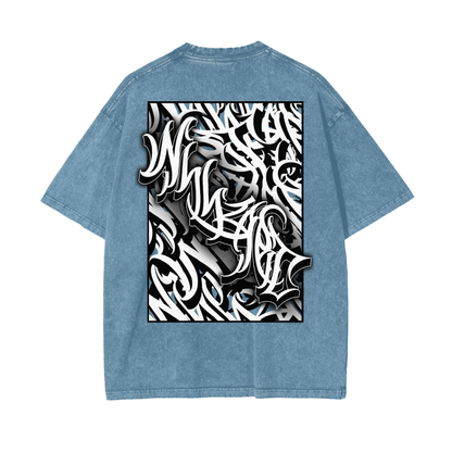 Oversize Snow Washed T-Shirt - Graffiti scripting full back print