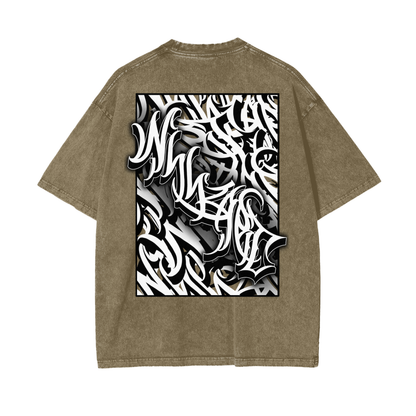 Oversize Snow Washed T-Shirt - Graffiti scripting full back print