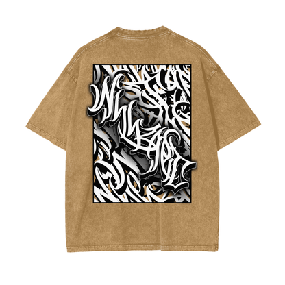 Oversize Snow Washed T-Shirt - Graffiti scripting full back print