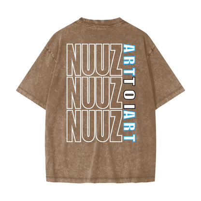 Nuuz Art/ Taiaha chest & Full back print Snow Washed T-shirt
