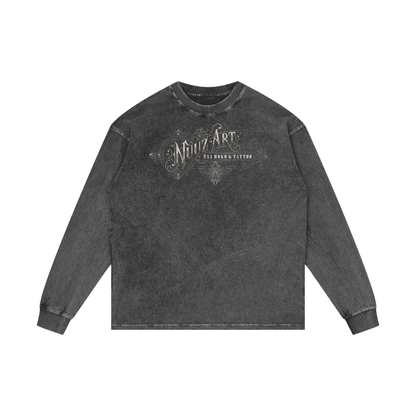 Full Nuuz Art Logo with Mataora - Long Sleeve Acid Wash Oversize Tee
