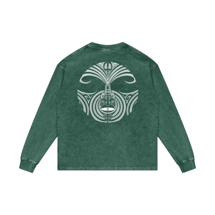 Full Nuuz Art Logo with Mataora - Long Sleeve Acid Wash Oversize Tee