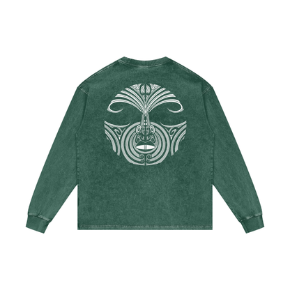Full Nuuz Art Logo with Mataora - Long Sleeve Acid Wash Oversize Tee
