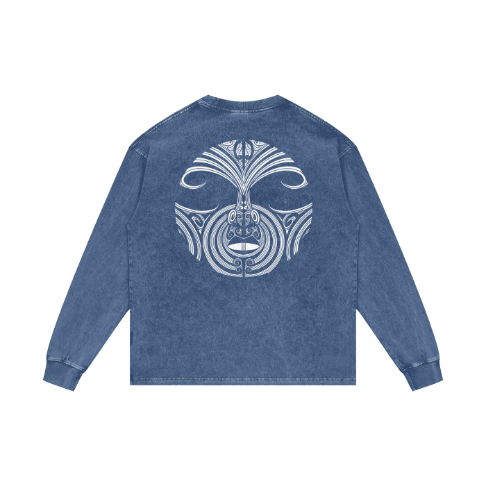 Full Nuuz Art Logo with Mataora - Long Sleeve Acid Wash Oversize Tee