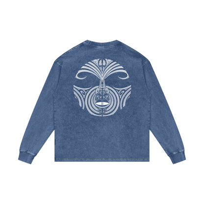 Full Nuuz Art Logo with Mataora - Long Sleeve Acid Wash Oversize Tee