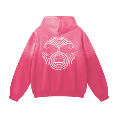 Double Print - Kauae and Mataora Acid Wash Oversized Hoodie