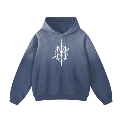 Nuuz Art/ Taiaha and Kauae Print Acid Wash Oversized Hoodie