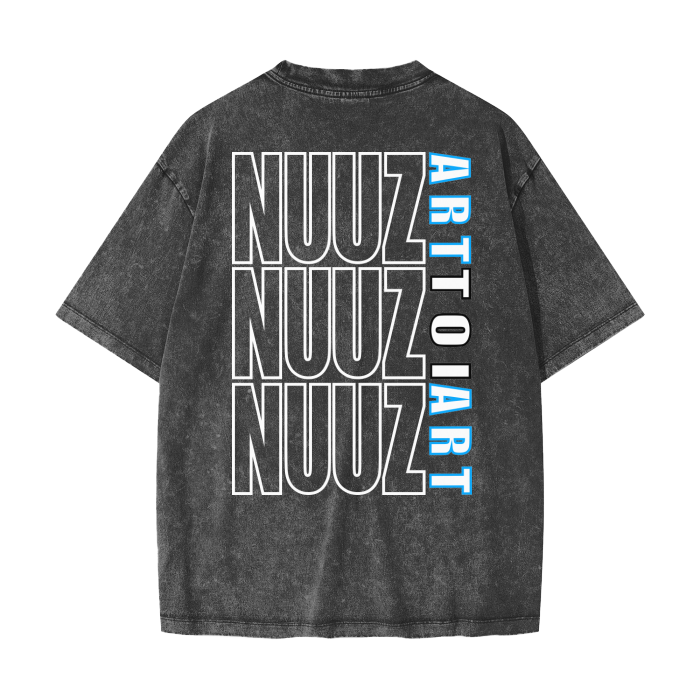 Nuuz Art/ Taiaha chest & Full back print Snow Washed T-shirt