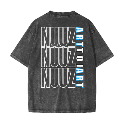 Nuuz Art/ Taiaha chest & Full back print Snow Washed T-shirt
