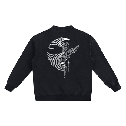 Snow Washed Cardigan - Blended Mataora and Moko Kauae Design