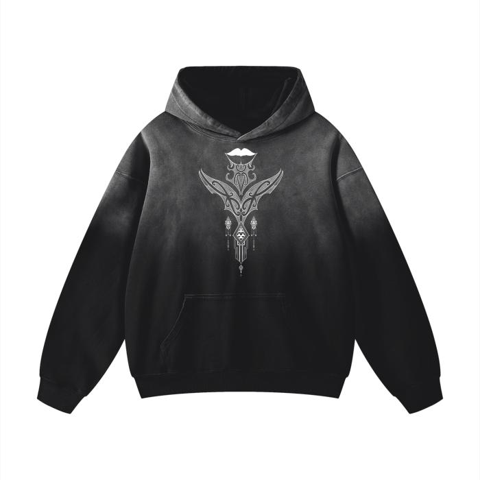 Double Print - Kauae and Mataora Acid Wash Oversized Hoodie