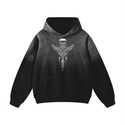Double Print - Kauae and Mataora Acid Wash Oversized Hoodie