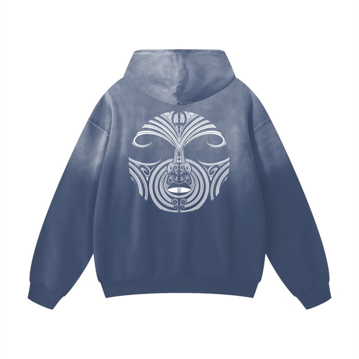 Double Print - Kauae and Mataora Acid Wash Oversized Hoodie