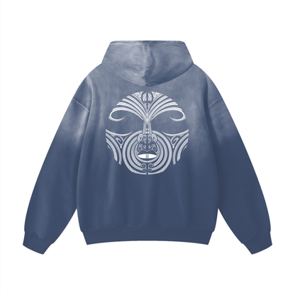 Double Print - Kauae and Mataora Acid Wash Oversized Hoodie