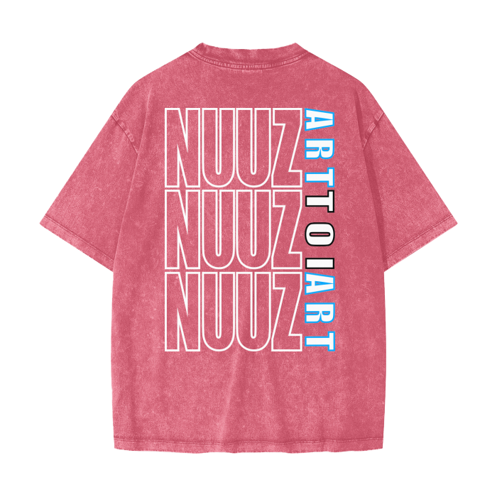Nuuz Art/ Taiaha chest & Full back print Snow Washed T-shirt