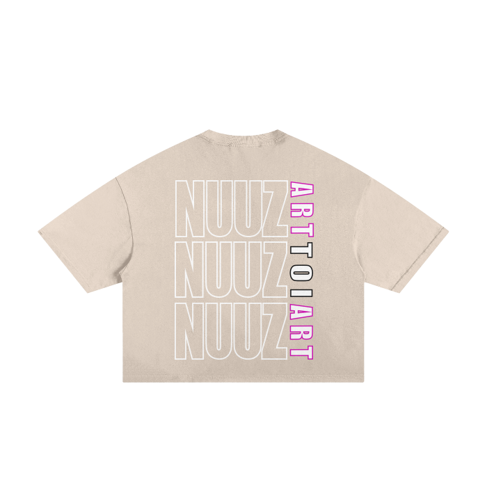 Moko Kauae with Nuuz Art Block Logos - Classic Frayed Boxy Tee