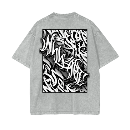Oversize Snow Washed T-Shirt - Graffiti scripting full back print