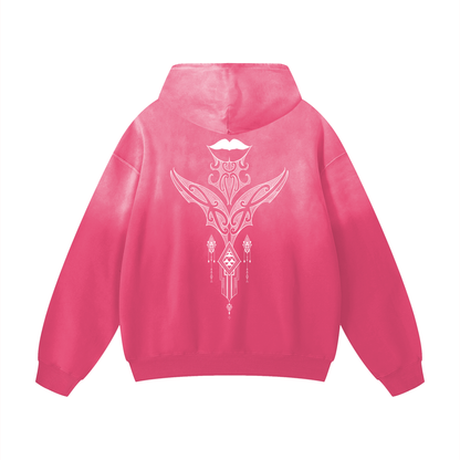 Nuuz Art/ Taiaha and Kauae Print Acid Wash Oversized Hoodie
