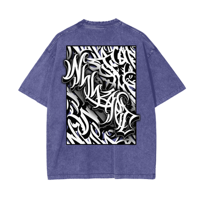 Oversize Snow Washed T-Shirt - Graffiti scripting full back print