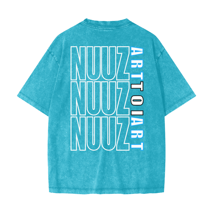Nuuz Art/ Taiaha chest & Full back print Snow Washed T-shirt
