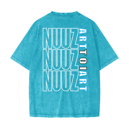 Nuuz Art/ Taiaha chest & Full back print Snow Washed T-shirt