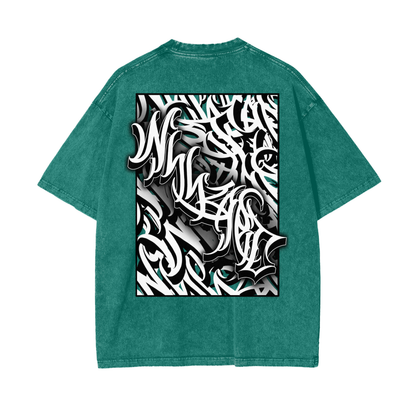 Oversize Snow Washed T-Shirt - Graffiti scripting full back print
