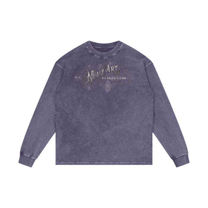 Full Nuuz Art Logo with Mataora - Long Sleeve Acid Wash Oversize Tee
